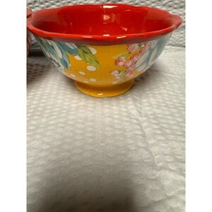 Pioneer Women Stoneware Soup-Cereal Bowl Floral Set Of 2‎ Red Inside 6" Across